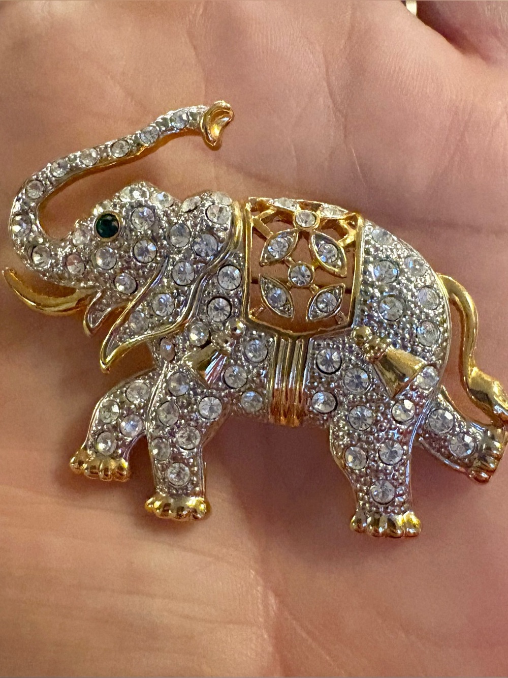 Retro 1980’s Gold-Tone Crystal Elephant Brooch - Women Jewelry